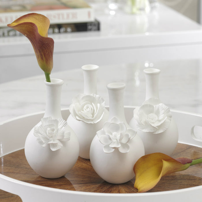 Cameo Long Neck Porcelain Bud Vases - Set of 4 - Decorative Accessories by Carlyle Avenue