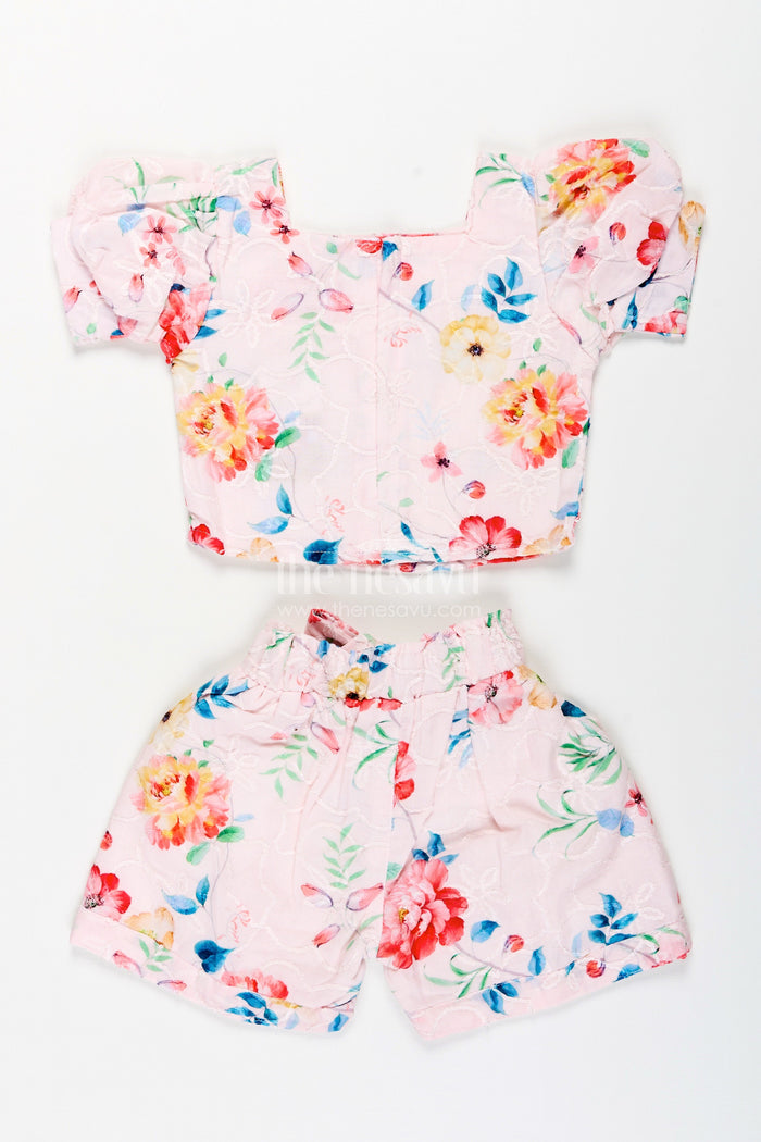 The Nesavu Girls Casual Set Casual Chikankari Co-Ord Set for Girls with Floral Prints Nesavu Nesavu floral chikankari cotton co-ord set toddler girls  perfect everyday summer style