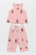 The Nesavu Girls Casual Set Casual Modest Outfits Pink Kora Cotton Girls Set with Embroidered High Neck Top and Floral Trousers Nesavu 18 (2Y) / Pink GPS627A-18 Nesavu Casual Modest Outfits Girls Pink Embroidered Kora Cotton High Neck Top Matching Pants