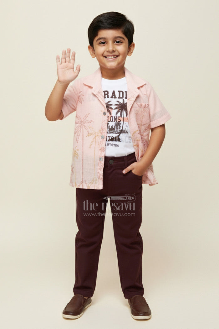 The Nesavu Boys Casual Set Casual Shirt and Pant Set for Toddler Boys for Everyday Outings Nesavu Nesavu casual cotton shirt pant set toddler boys embroidery layered tee