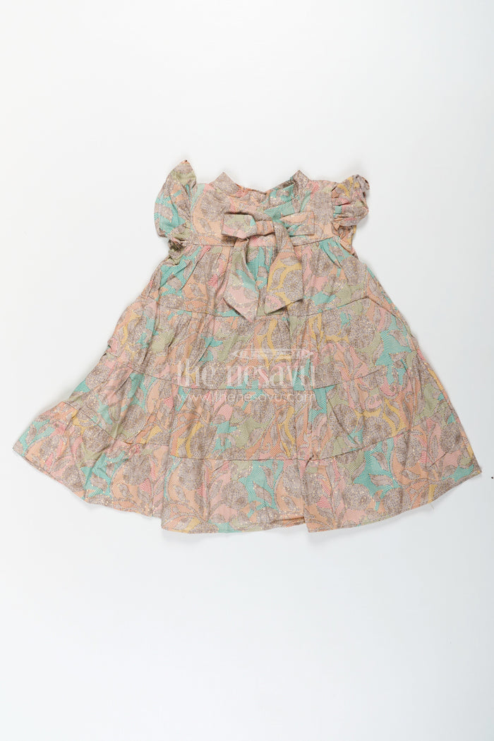 The Nesavu Girls Cotton Frock Casual Wear Frocks for Girls in Cotton with Kantha Stitch Styled Print and Tiered Design Nesavu Nesavu Casual Wear Frocks Girls Cotton Kantha Stitch Digital Print Bow Detail