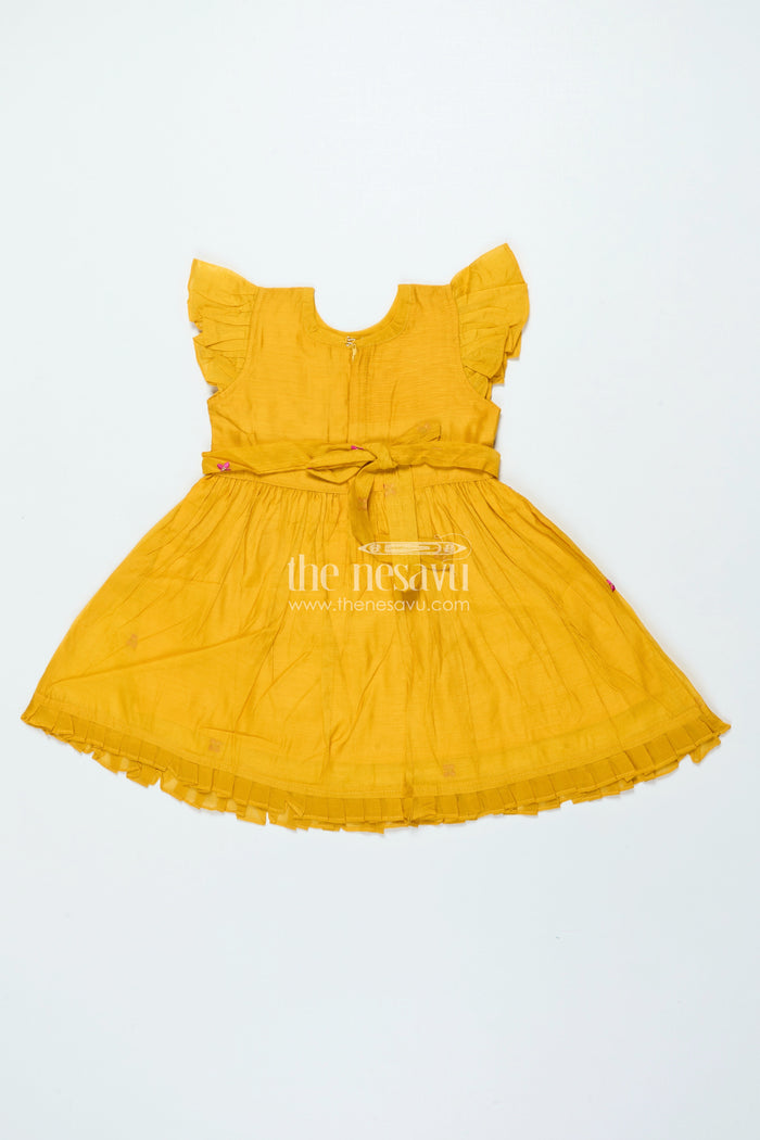 The Nesavu Girls Chanderi Frock Chanderi Embroidered Frock for Baby Girls for Festive Celebrations and Rituals Nesavu Nesavu chanderi cotton frock flamingo embroidery baby girls poojas festivals