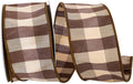 Check Silk Wired Edge Ribbon, Brown, 2-1/2 In, 10 Yards