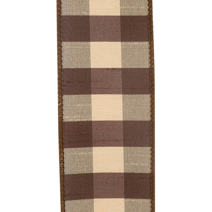 Check Silk Wired Edge Ribbon, Brown, 2-1/2 In, 10 Yards