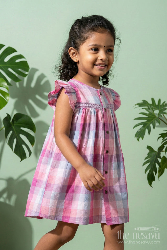 The Nesavu Girls Cotton Frock Checked Cotton Frock for Toddler Girls for School and Casual Days Nesavu Nesavu checked cotton frock for toddler girls for schoolwear and casual everyday dressing