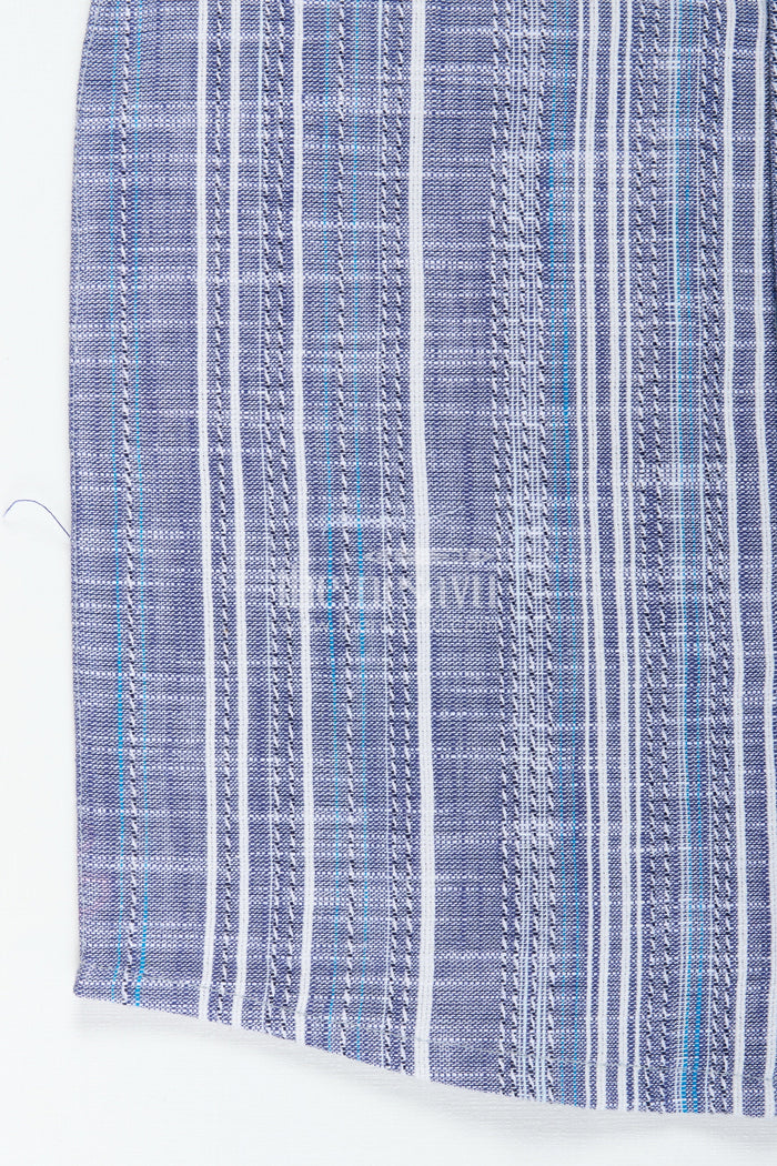 The Nesavu Boys Cotton Shirt Checked Cotton Shirt in Indigo Blue for Boys with Textured Vertical Weave and Smart Collar Design Nesavu Nesavu Checked Cotton Shirt Boys Indigo Blue Vertical Stripe Weave All-Day Comfort