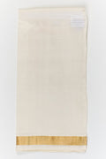 The Nesavu Boys Vesti Classic Boys Vesti for Temple Visits and Cultural Ceremonies Nesavu 14 (6M) / White / Silk D056B-14 Nesavu boys classic silk vesti with chevron zari border – perfect for temple visits and rituals