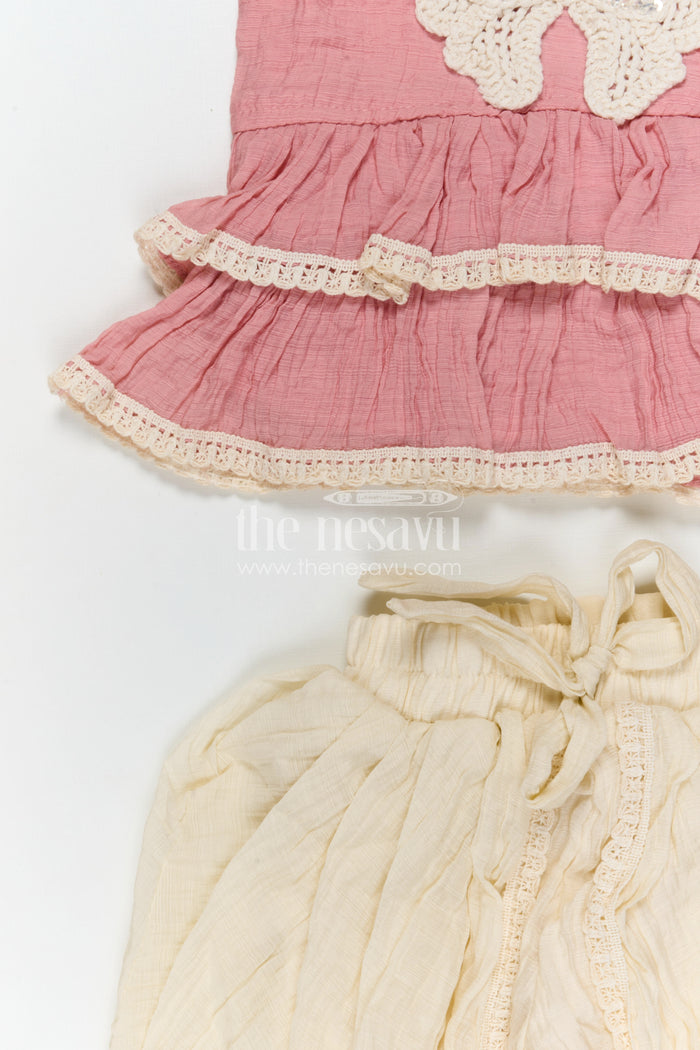 The Nesavu Girls Dothi Sets Classic Girls Dhoti Set for Traditional Functions Nesavu Nesavu girls dhoti set for festive occasions with cotton blend fabric comfortable traditional kids outfit