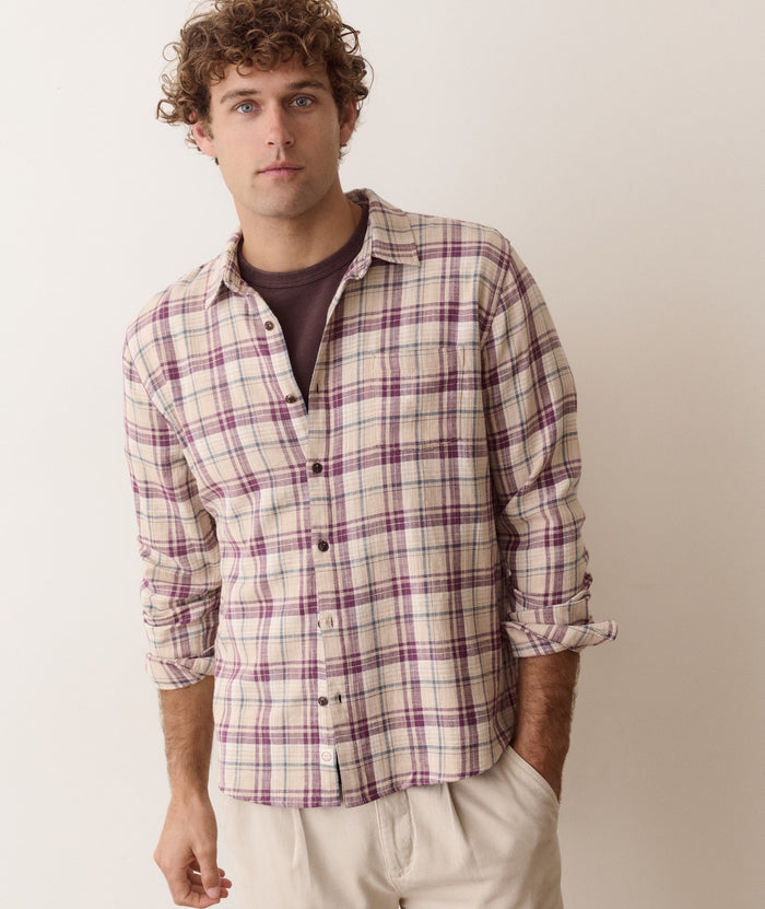 Classic Stretch Selvage Shirt - Green/Purple Multi Plaid