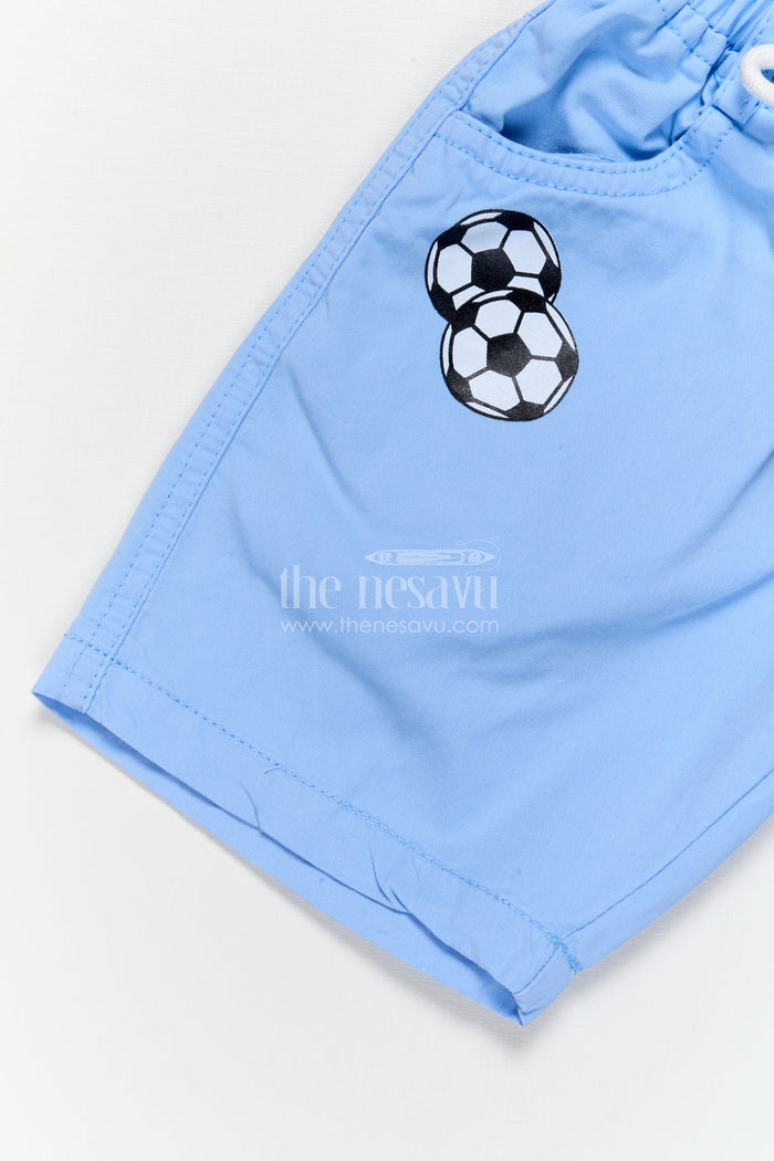 The Nesavu Boys Shorts Cotton Boys Shorts with Game Time Print and Football Patch Nesavu Sporty cotton boys shorts with football patch and GAME TIME print