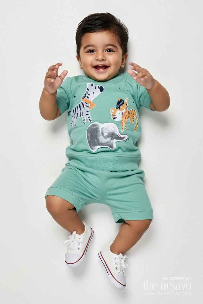 The Nesavu Boys Casual Set Cotton Casual Set for Toddler Boys’ Play and Daily Wear Nesavu 12 (3M) / Green BCS520A-12 Nesavu toddler boys cotton casual set printed top shorts play everyday wear