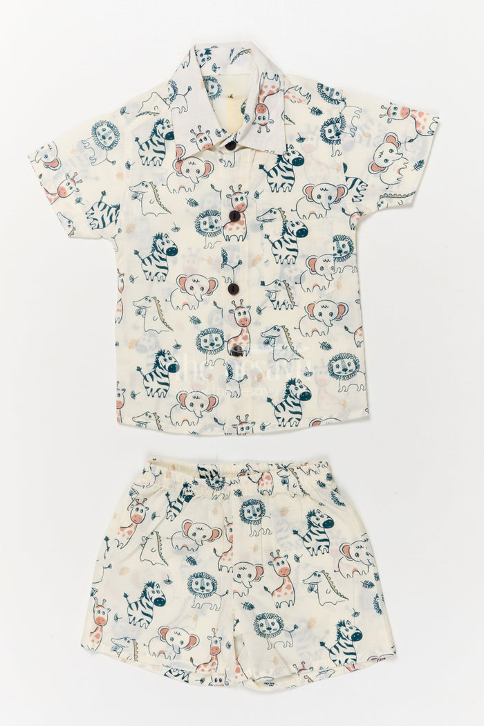 The Nesavu Boys Casual Set Cotton Casual Set for Toddler Boys with Jungle Animal Print Nesavu 16 (1Y) / Multicolor BCS546A-16 Nesavu toddler boys cotton casual wear set with jungle animal digital print for daily use