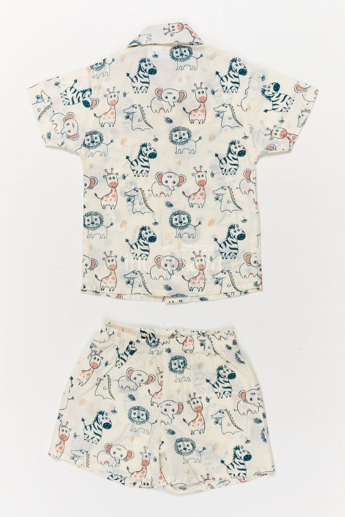 The Nesavu Boys Casual Set Cotton Casual Set for Toddler Boys with Jungle Animal Print Nesavu Nesavu toddler boys cotton casual wear set with jungle animal digital print for daily use