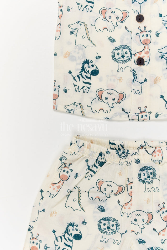 The Nesavu Boys Casual Set Cotton Casual Set for Toddler Boys with Jungle Animal Print Nesavu Nesavu toddler boys cotton casual wear set with jungle animal digital print for daily use