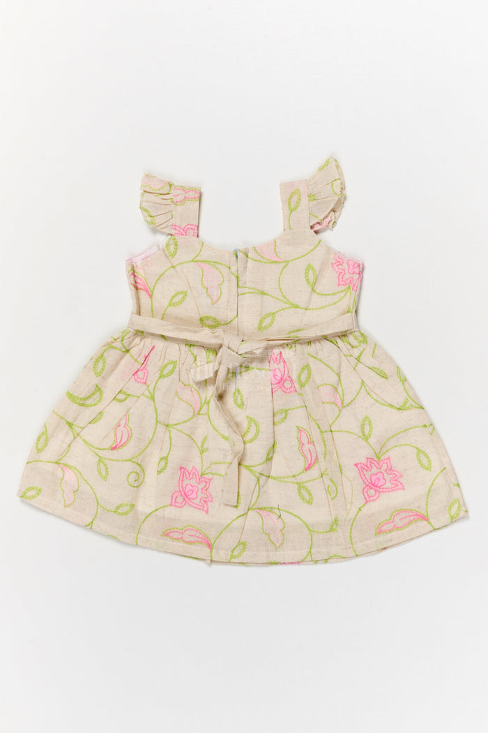 The Nesavu Baby Cotton Frocks Cotton Frock for Baby Girl’s Everyday Comfort and Casual Outings Nesavu Nesavu baby cotton frock with floral thread embroidery and frilled straps for daily comfort