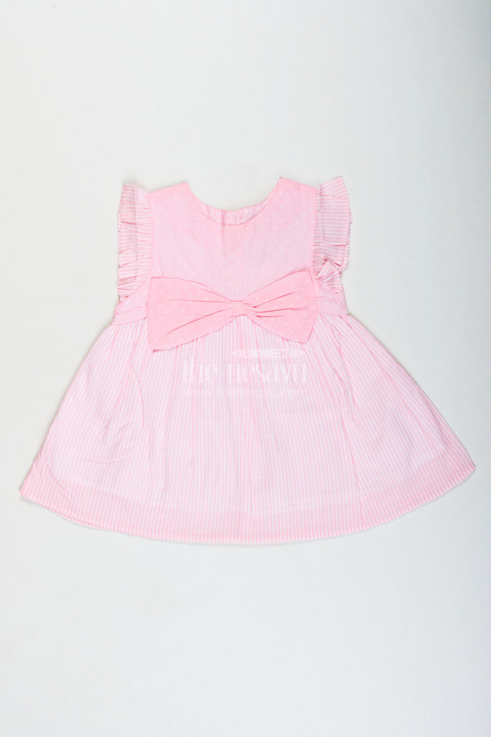 The Nesavu Girls Cotton Frock Cotton Frock for Baby Girls with Bow Design for Everyday Twirls and Outings Nesavu 10 (NB) / Pink GFC1924B-10 Nesavu baby girl cotton frock ruffles bow  ideal birthdays playdates daily outings
