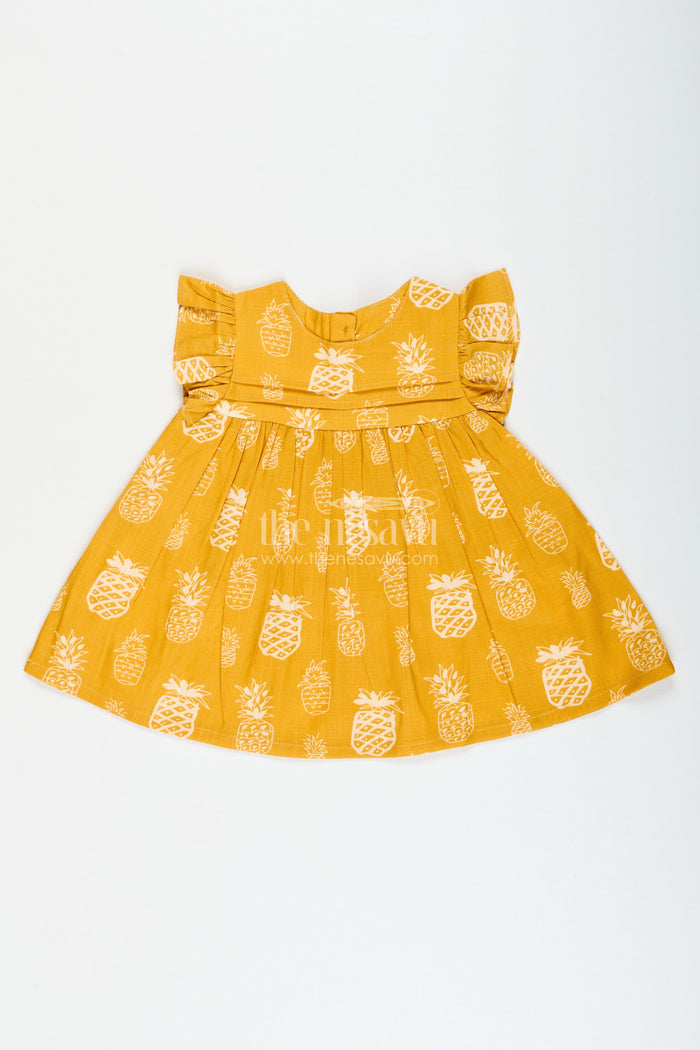The Nesavu Girls Cotton Frock Cotton Frock for Baby Girls with Fruit Print for Everyday Wear and Outings Nesavu 10 (NB) / Yellow GFC1925A-10 Nesavu baby girl cotton frock pineapple print  ideal daycare everyday comfort