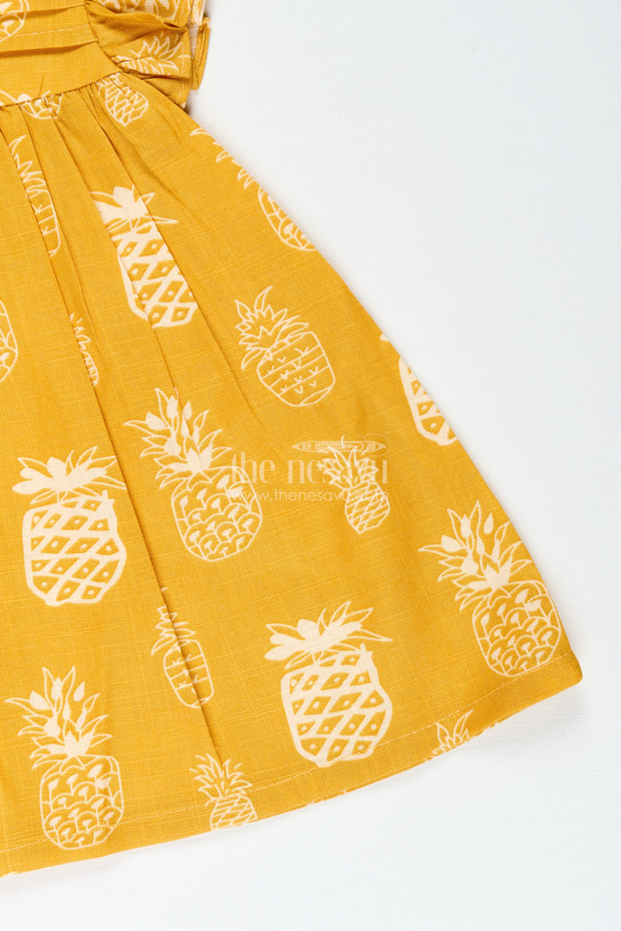 The Nesavu Girls Cotton Frock Cotton Frock for Baby Girls with Fruit Print for Everyday Wear and Outings Nesavu Nesavu baby girl cotton frock pineapple print  ideal daycare everyday comfort