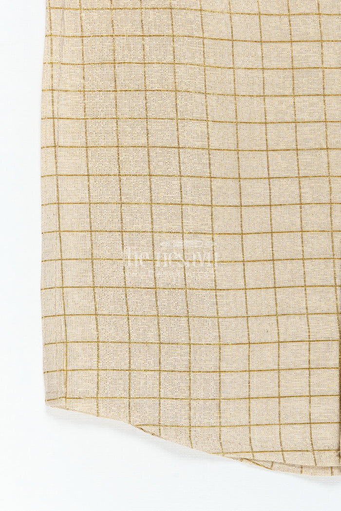 The Nesavu Boys Silk Shirt Cream Colour Shirt Boys with Gold Embroidered Bee Motif and Subtle Check Pattern in Silk Blend Fabric Nesavu Nesavu Cream Colour Shirt Boys Gold Check Pattern Embroidered Bee Motif Silk Blend