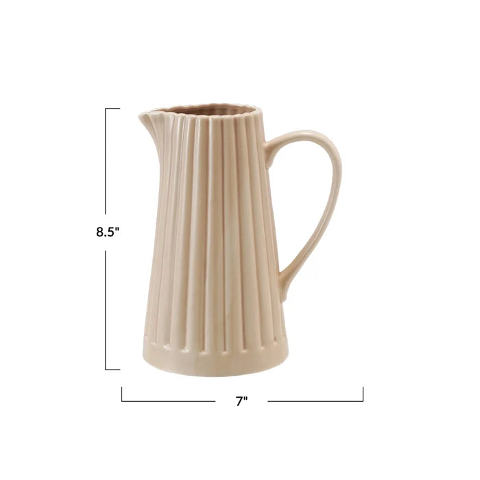 Cream Stoneware Ribbed Pitcher