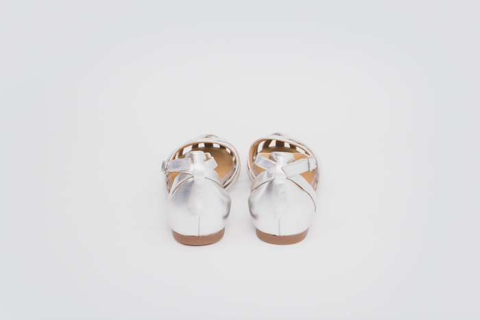Back view of the Daisy sandal in silver. Available in larger womens sizes 42-46. Standard and wide fit.