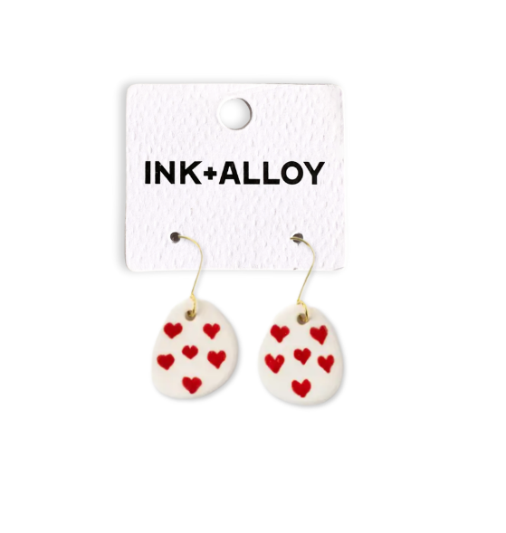 Danielle Round Ceramic Earrings With Hearts