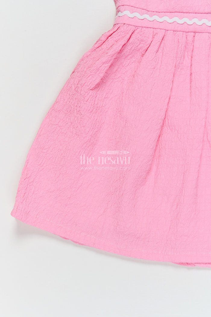 The Nesavu Girls Cotton Frock Easy-wear Cotton Frock for Baby Girls’ Playful Mornings Nesavu Nesavu baby girl frock in crinkled cotton with floral applique and breathable puff sleeves