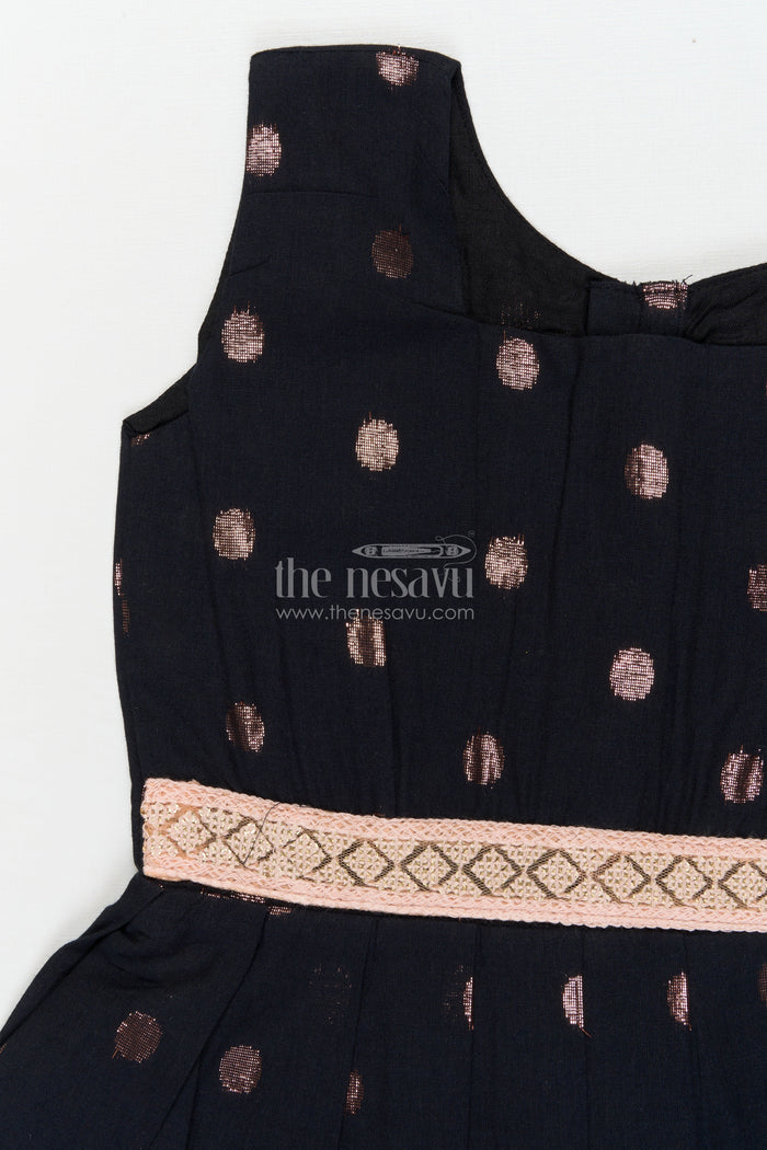 The Nesavu Girls Cotton Frock Elegant Cotton Frock for Girls with Copper Zari Polka Butti and Designer Waist Detail Nesavu Nesavu girls cotton frock with copper zari butti and embroidered waist – festive and elegant