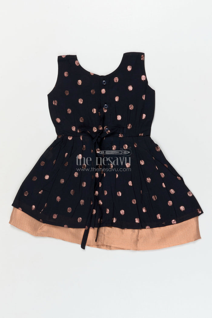 The Nesavu Girls Cotton Frock Elegant Cotton Frock for Girls with Copper Zari Polka Butti and Designer Waist Detail Nesavu Nesavu girls cotton frock with copper zari butti and embroidered waist – festive and elegant