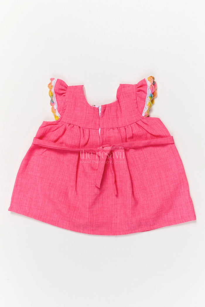 The Nesavu Baby Cotton Frocks Embellished Cotton Frock for Baby Girls with Butterfly Patch and Sequin Trim Nesavu Nesavu baby girl cotton frock with butterfly patch and sequin trim for sparkly everyday wear