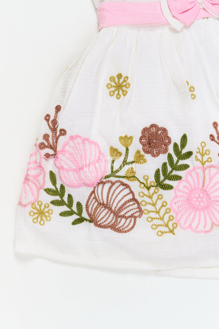 The Nesavu Girls Cotton Frock Embroidered Cotton Frock for Baby Girls’ Weekend Outings Nesavu Nesavu cotton frock for baby girls with floral embroidery and bow detail – weekend wear