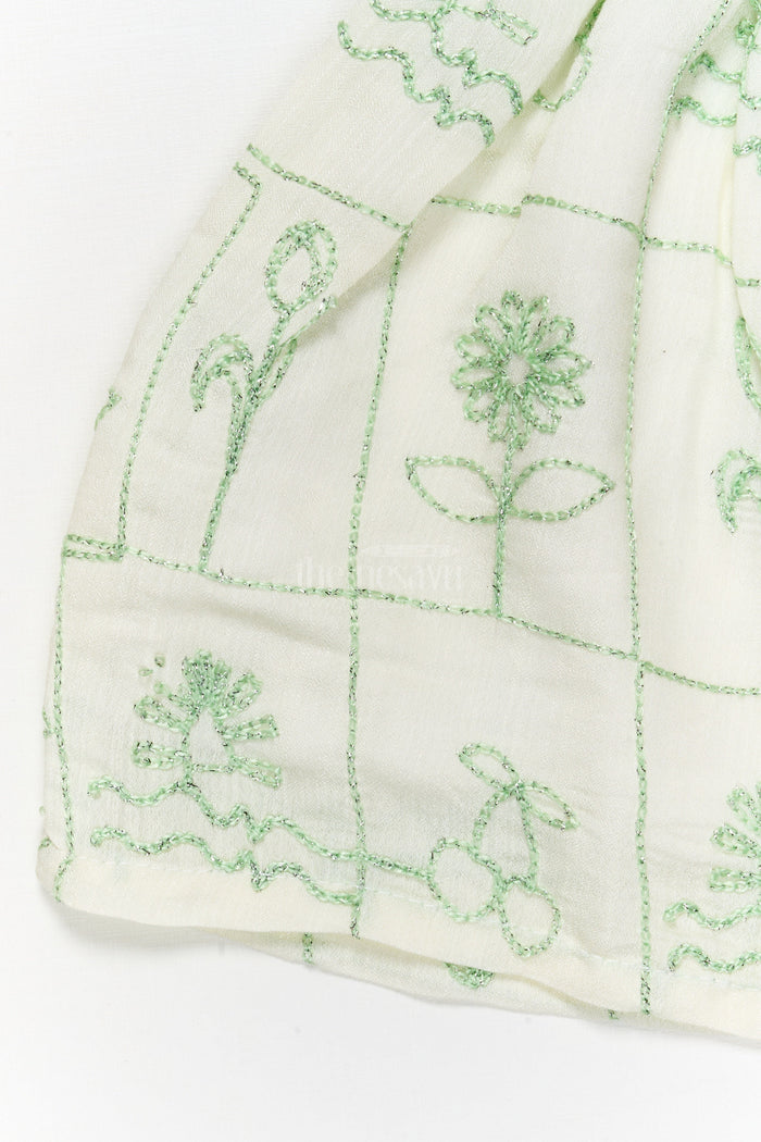The Nesavu Baby Cotton Frocks Embroidered Cotton Frock for Baby Girls with Classic Bow Accent Nesavu Nesavu cotton blend frock with floral embroidery and ruffle sleeves for baby girls