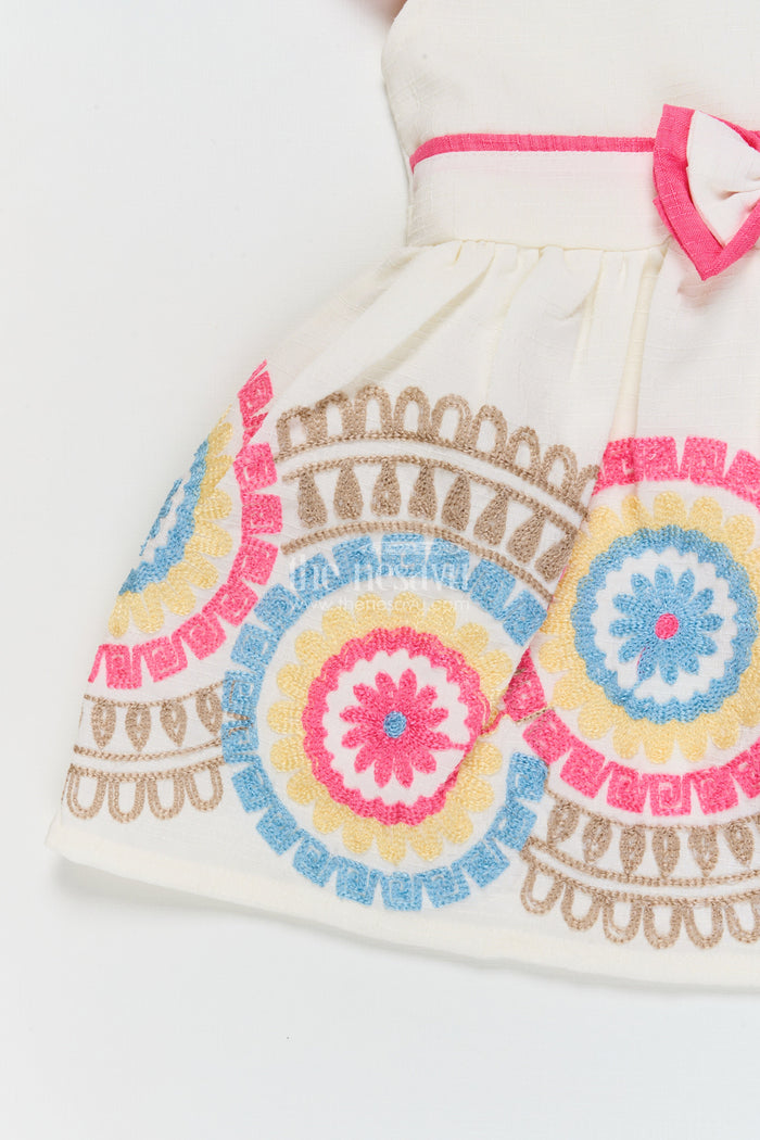 The Nesavu Girls Cotton Frock Embroidered Cotton Frock for Toddler Girls' Day Outings and Events Nesavu Nesavu toddler girl cotton frock with embroidery for birthdays and festive family outings