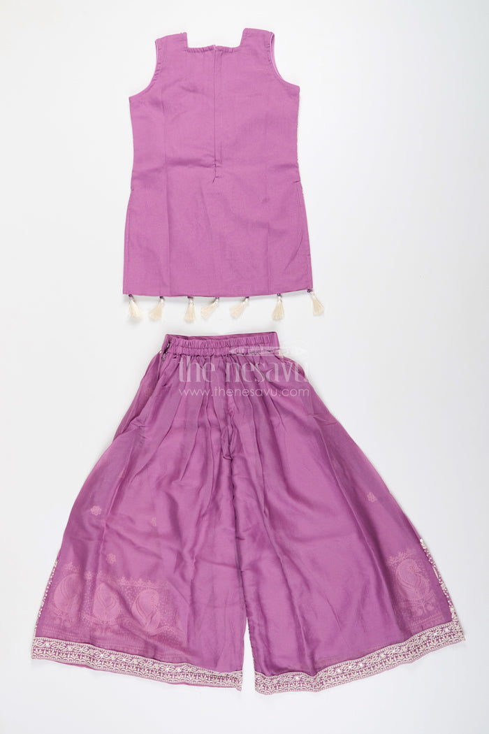 The Nesavu Girls Sharara / Plazo Set Embroidered plazo set with tassel detail – festive ethnic set for girls Nesavu Nesavu ethnic plazo set girls  embroidered festive wear toddlers