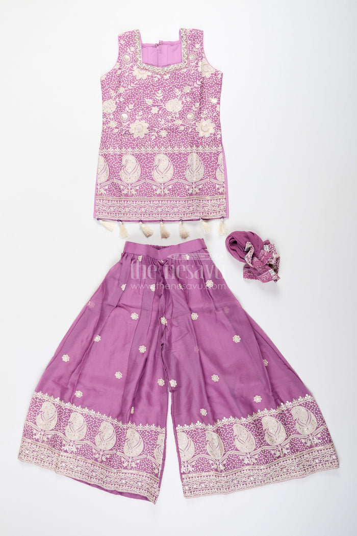 The Nesavu Girls Sharara / Plazo Set Embroidered plazo set with tassel detail – festive ethnic set for girls Nesavu Nesavu ethnic plazo set girls  embroidered festive wear toddlers