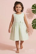 The Nesavu Girls Cotton Frock Embroidered Stripe Frock with Classic Charm for Toddlers and Little Girls Nesavu 20 (3Y) / Green / Cotton GFC2115B-20 Nesavu floral embroidered striped cotton frock – everyday elegance for girls