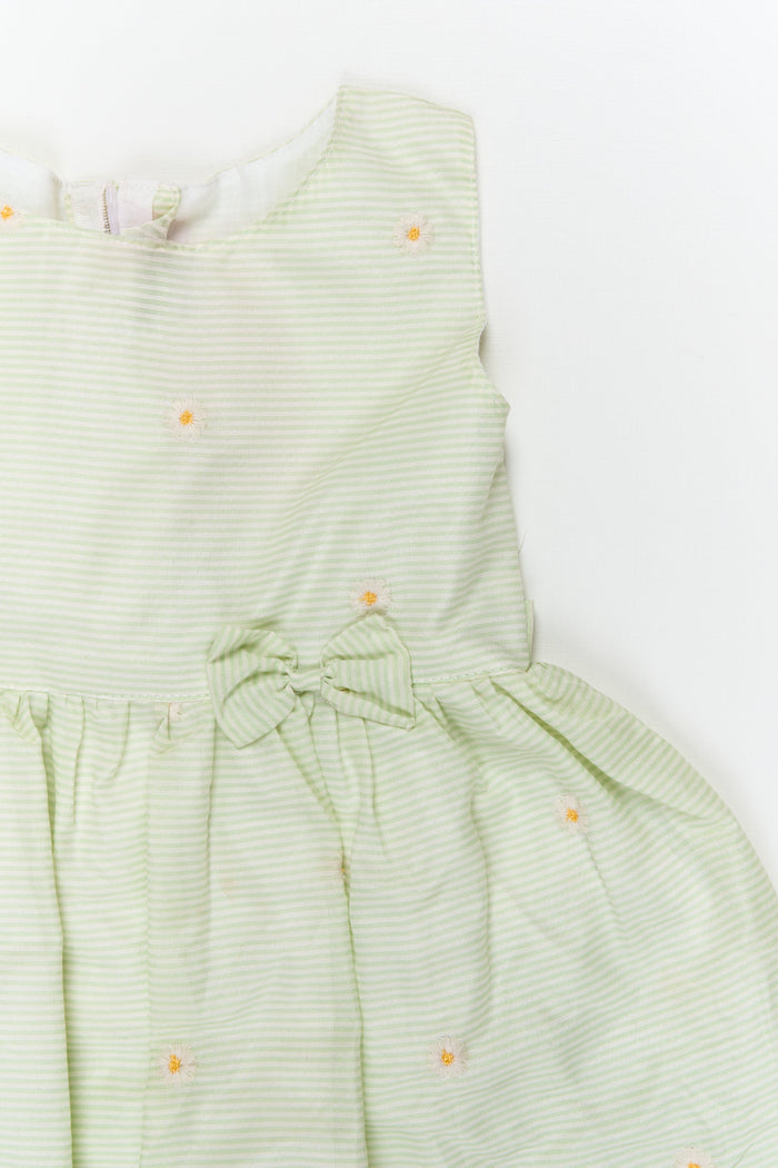 The Nesavu Girls Cotton Frock Embroidered Stripe Frock with Classic Charm for Toddlers and Little Girls Nesavu Nesavu floral embroidered striped cotton frock – everyday elegance for girls