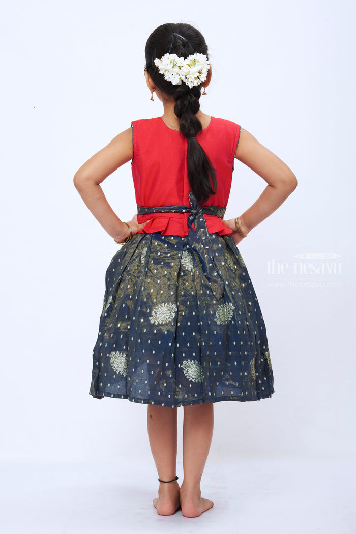 The Nesavu Silk Party Frock Enchanting Red and Grey Silk Party Frock for Girls Nesavu Girls Red and Grey Silk Frock | Festive Children s Clothing | The Nesavu