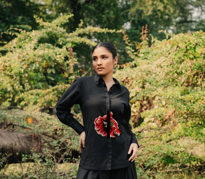 Estrella Pixel Embroidered Linen Shirt Bloome