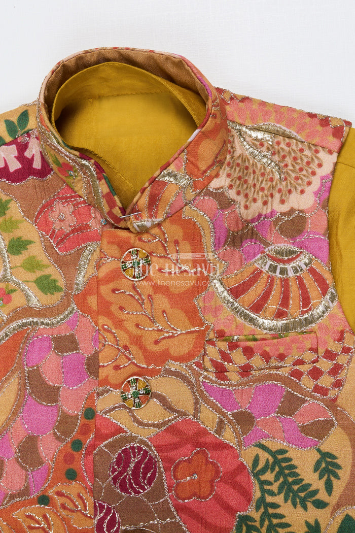 The Nesavu Boys Jacket Sets Ethnic Boys Jacket Kurta Set for Festive and Wedding Occasions Nesavu Nesavu boys ethnic jacket set designer kurta Nehru jacket weddings Diwali