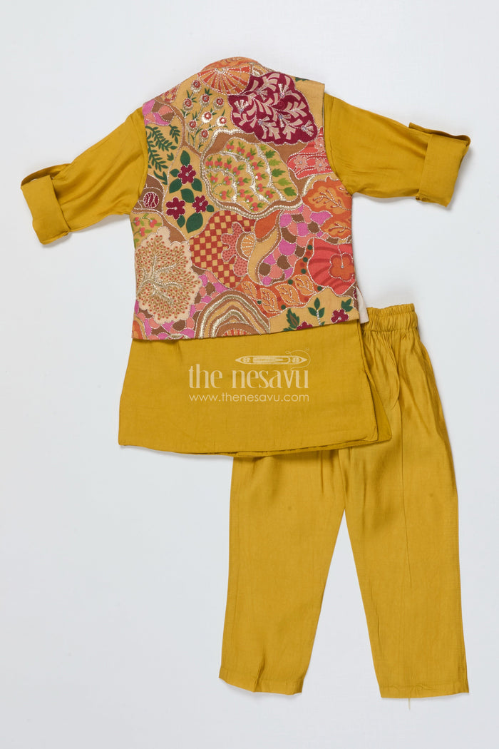 The Nesavu Boys Jacket Sets Ethnic Boys Jacket Kurta Set for Festive and Wedding Occasions Nesavu Nesavu boys ethnic jacket set designer kurta Nehru jacket weddings Diwali