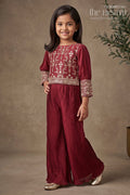 The Nesavu Girls Sharara / Plazo Set Exquisite Resham & Sequin Embroidered Purple Ensemble with Pleated Palazzo for Girls Nesavu 24 (5Y) / Purple / Silk Blend GPS187A-24 Kids Formal Elegance | The Nesavu