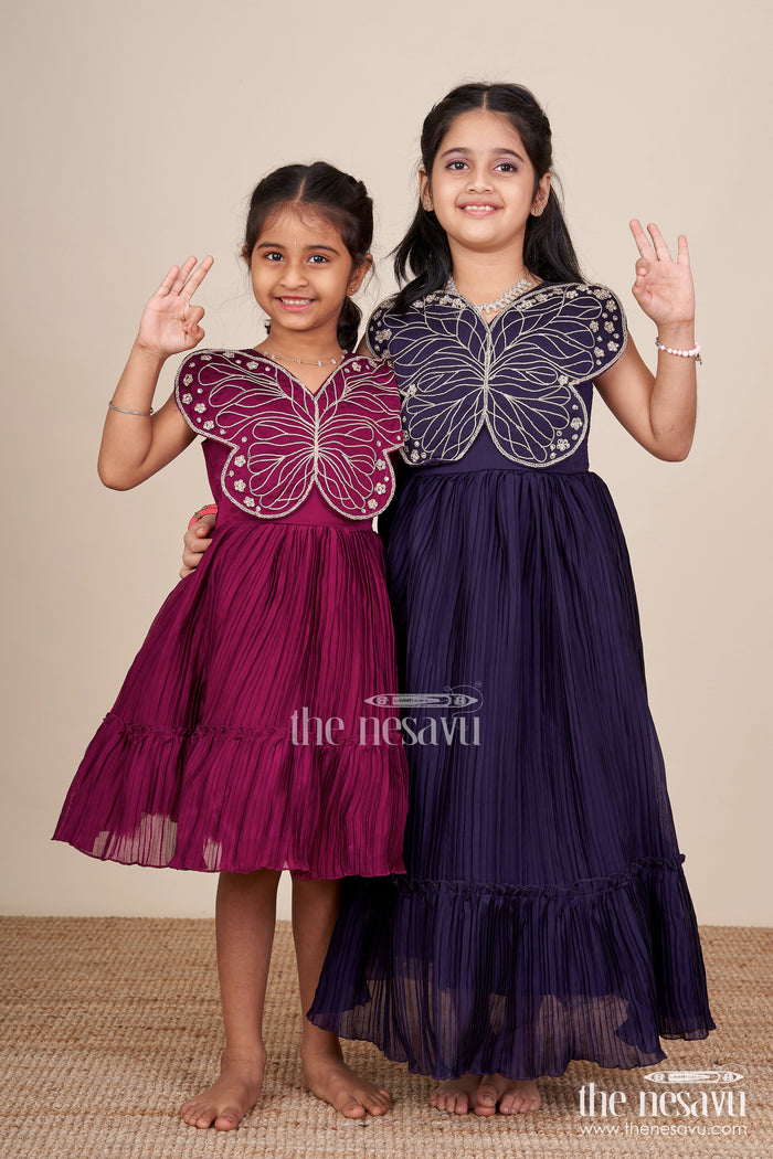 The Nesavu Girls Fancy Party Frock Fancy Party Frock for Toddler Girls for Birthdays and Evening Events Nesavu Nesavu toddler girl fancy party frock georgette butterfly embroidery  perfect birthdays