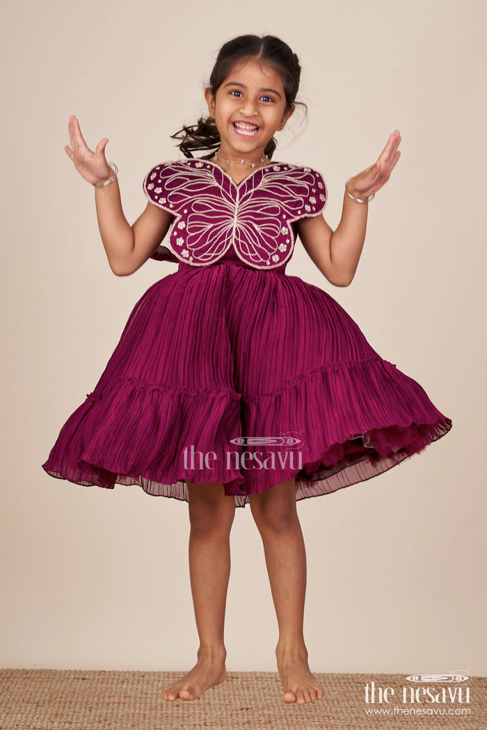 The Nesavu Girls Fancy Party Frock Fancy Party Frock for Toddler Girls for Birthdays and Evening Events Nesavu Nesavu toddler girl fancy party frock georgette butterfly embroidery  perfect birthdays