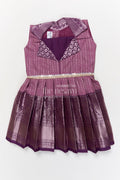 The Nesavu Girls Kanchi Silk Frock Festive Kanchi Silk Frock for Toddler Girls for Birthdays and Poojas Nesavu 16 (1Y) / Purple / Silk Blend SF1006BB-16 Nesavu festive kanchi silk frock for toddler girls with zari pleats and printed collar design