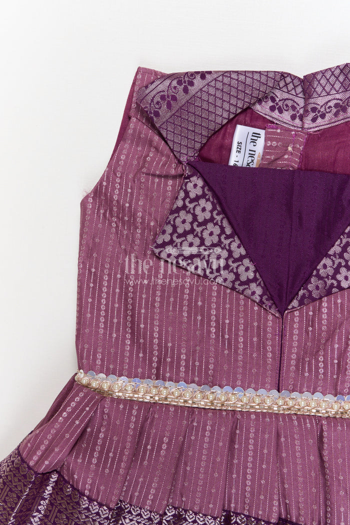 The Nesavu Girls Kanchi Silk Frock Festive Kanchi Silk Frock for Toddler Girls for Birthdays and Poojas Nesavu Nesavu festive kanchi silk frock for toddler girls with zari pleats and printed collar design