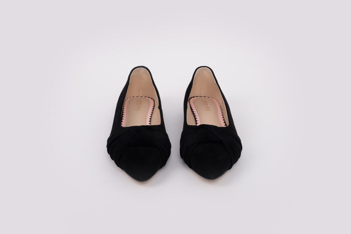 Front view of the Black Fifi Flats, a large  women's shoe available in sizes 42-46.