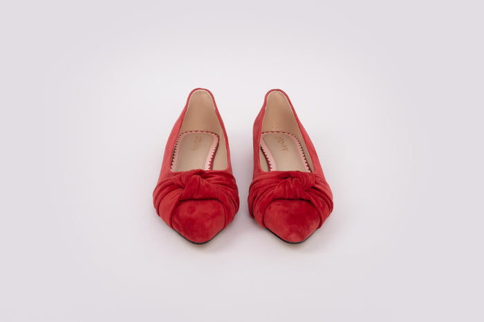 Front view of Red Fifi Flats, larger size womens shoes available in sizes 8-12