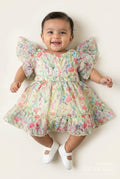 The Nesavu Baby Cotton Frocks Floral Print Georgette Frock for Toddler Girls Nesavu 14 (6M) / Yellow BFJ835A-14 Nesavu Toddler Girls Georgette Floral Print Frock Summer Ruffles Lightweight Comfort