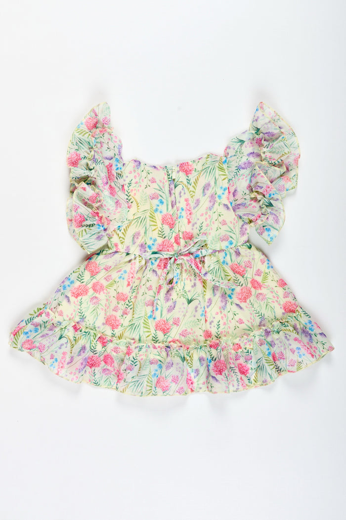 The Nesavu Baby Cotton Frocks Floral Print Georgette Frock for Toddler Girls Nesavu Nesavu Toddler Girls Georgette Floral Print Frock Summer Ruffles Lightweight Comfort